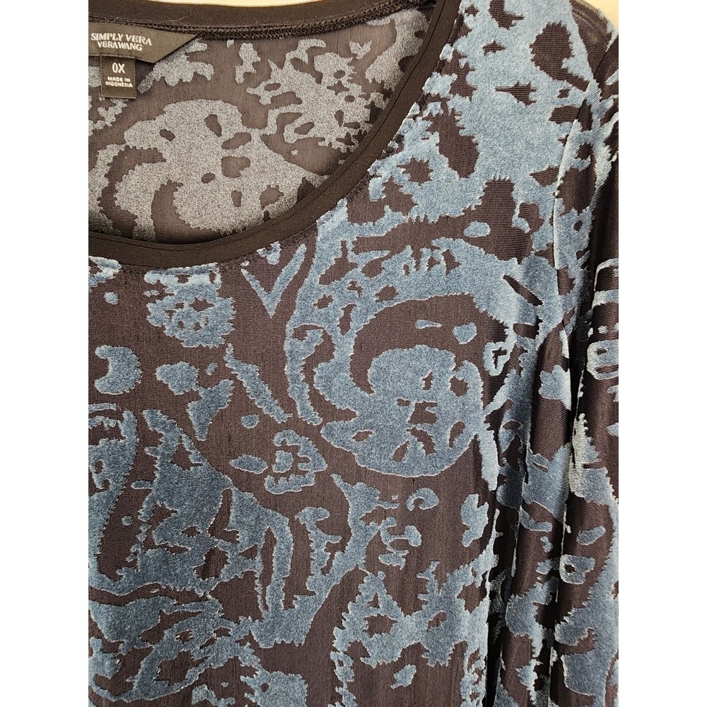 Simply Vera Vera Wang Velvet Burnout Sheer Trim Dark‎ Floral Top Sz 0X - Picture 3 of 8